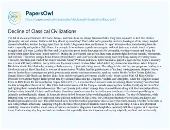 Essay on Decline of Classical Civilizations