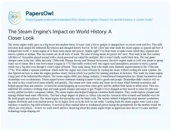 Essay on The Steam Engine’s Impact on World History: a Closer Look