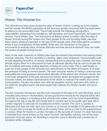 Essay on History : the Victorian Era