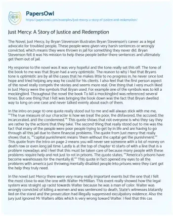 Essay on Just Mercy: a Story of Justice and Redemption