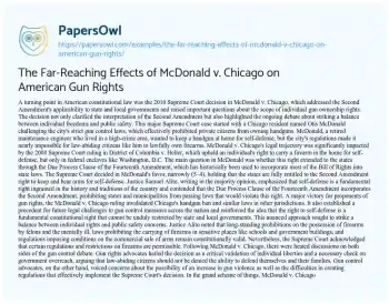 Essay on The Far-Reaching Effects of McDonald V. Chicago on American Gun Rights