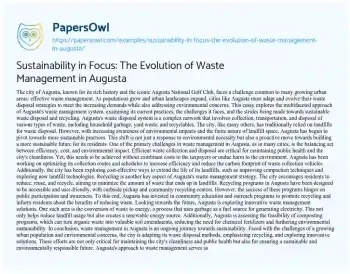 Essay on Sustainability in Focus: the Evolution of Waste Management in Augusta