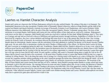 Essay on Laertes Vs Hamlet Character Analysis