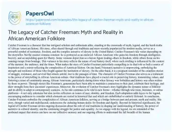 Essay on The Legacy of Catcher Freeman: Myth and Reality in African American Folklore