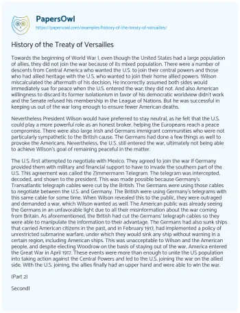 Essay on History of the Treaty of Versailles