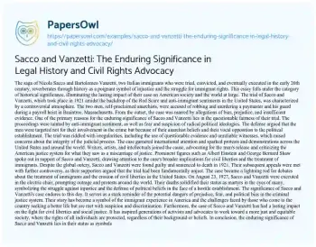 Essay on Sacco and Vanzetti: the Enduring Significance in Legal History and Civil Rights Advocacy