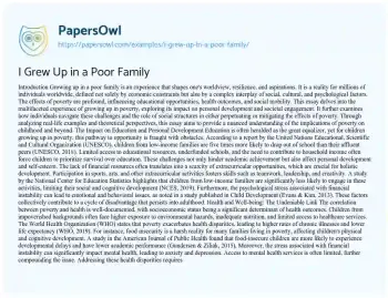 Essay on I Grew up in a Poor Family