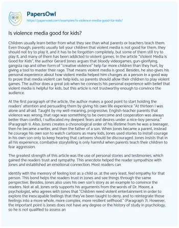 Essay on Is Violence Media Good for Kids?