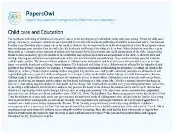 Essay on Child Care and Education