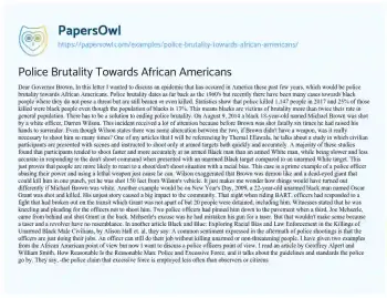 Essay on Police Brutality Towards African Americans