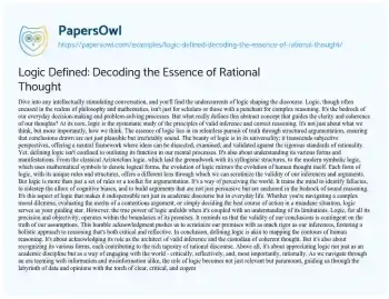 Essay on Logic Defined: Decoding the Essence of Rational Thought