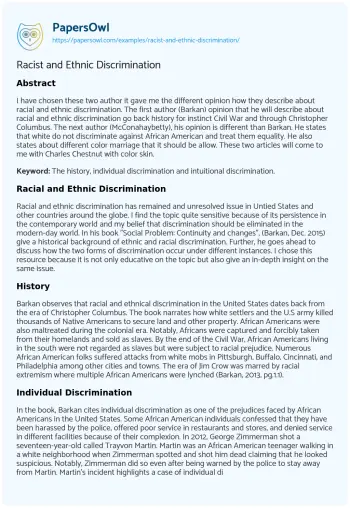 Essay on Racist and Ethnic Discrimination