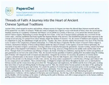 Essay on Threads of Faith: a Journey into the Heart of Ancient Chinese Spiritual Traditions