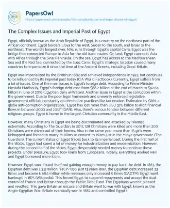 Essay on The Complex Issues and Imperial Past of Egypt