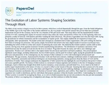 Essay on The Evolution of Labor Systems: Shaping Societies through Work