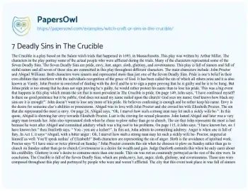 Essay on 7 Deadly Sins in the Crucible