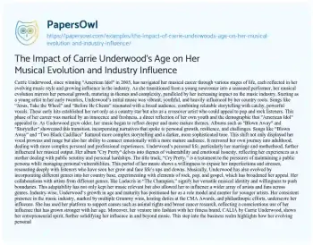 Essay on The Impact of Carrie Underwood’s Age on her Musical Evolution and Industry Influence