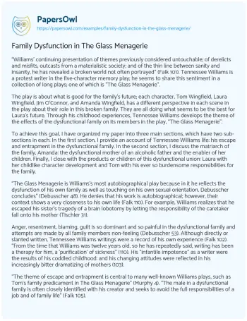 Essay on Family Dysfunction in the Glass Menagerie