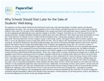 Essay on Why Schools should Start Later for the Sake of Students’ Well-being