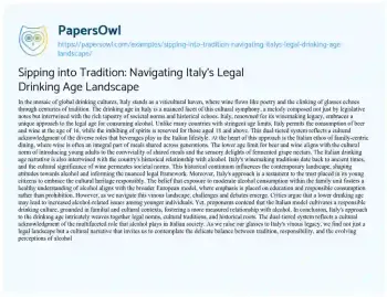 Essay on Sipping into Tradition: Navigating Italy’s Legal Drinking Age Landscape