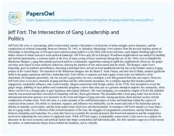 Essay on Jeff Fort: the Intersection of Gang Leadership and Politics