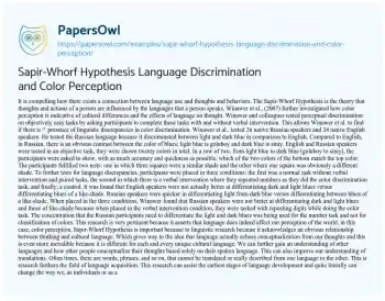 Essay on Sapir-Whorf Hypothesis Language Discrimination and Color Perception