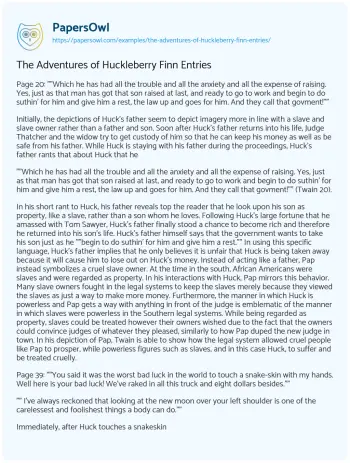 Essay on The Adventures of Huckleberry Finn Entries