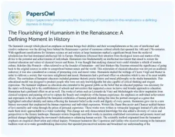 Essay on The Flourishing of Humanism in the Renaissance: a Defining Moment in History