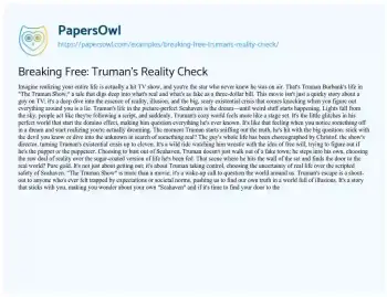 Essay on Breaking Free: Truman’s Reality Check