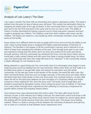 Essay on Analysis of Lois Lowry’s the Giver