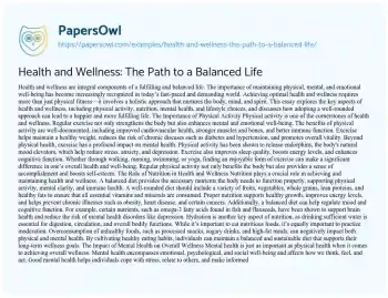 Essay on Health and Wellness: the Path to a Balanced Life