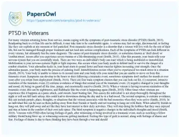 Essay on PTSD in Veterans