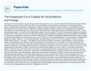 Essay on The Progressive Era: a Catalyst for Social Reform and Change