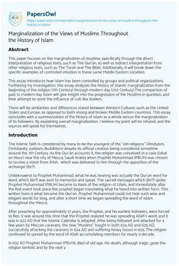 Essay on Marginalization of the Views of Muslims Throughout the History of Islam