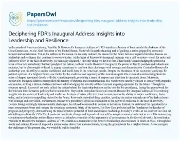 Essay on Deciphering FDR’s Inaugural Address: Insights into Leadership and Resilience