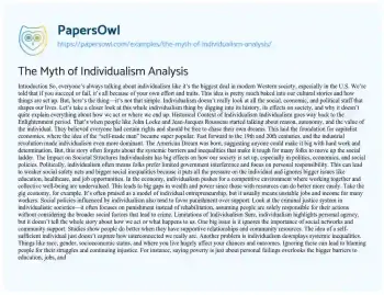 Essay on The Myth of Individualism Analysis