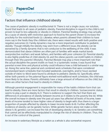 Essay on Factors that Influence Childhood Obesity