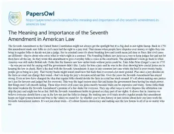 Essay on The Meaning and Importance of the Seventh Amendment in American Law