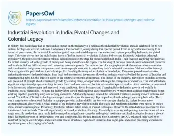 Essay on The Industrial Revolution in India: a Transformative Epoch