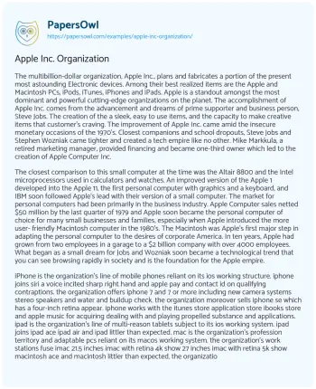 Essay on Apple Inc. Organization