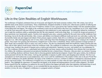 Essay on Life in the Grim Realities of English Workhouses