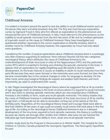 Essay on Childhood Amnesia