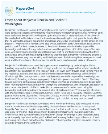 Essay on Essay about Benjamin Franklin and Booker T. Washington