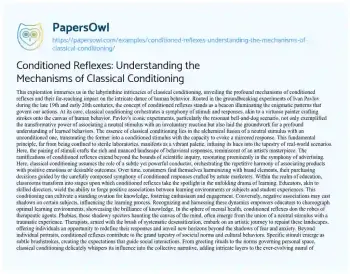 Essay on Conditioned Reflexes: Understanding the Mechanisms of Classical Conditioning