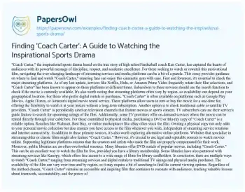 Essay on Finding ‘Coach Carter’: a Guide to Watching the Inspirational Sports Drama