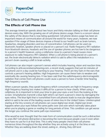 Essay on The Effects of Cell Phone Use