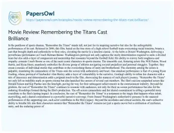 Essay on Movie Review: Remembering the Titans Cast Brilliance