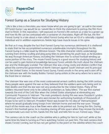 Essay on Forest Gump as a Source for Studying History