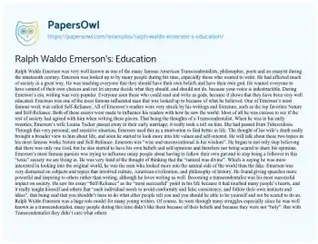 Essay on Ralph Waldo Emerson Education