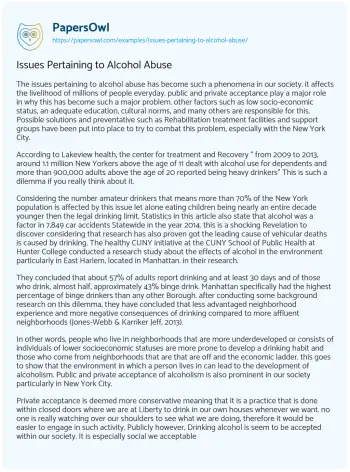 Essay on Issues Pertaining to Alcohol Abuse